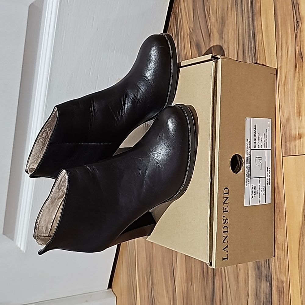 Land's End Rowe Back Zip High Heel Bootie Spice Brown size 7 US